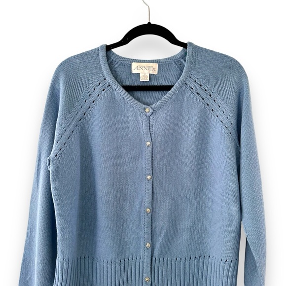 Vintage Casual Corner Annex Ice Blue Cardigan Sparkly Buttons Cottagecore XL - Picture 2 of 12
